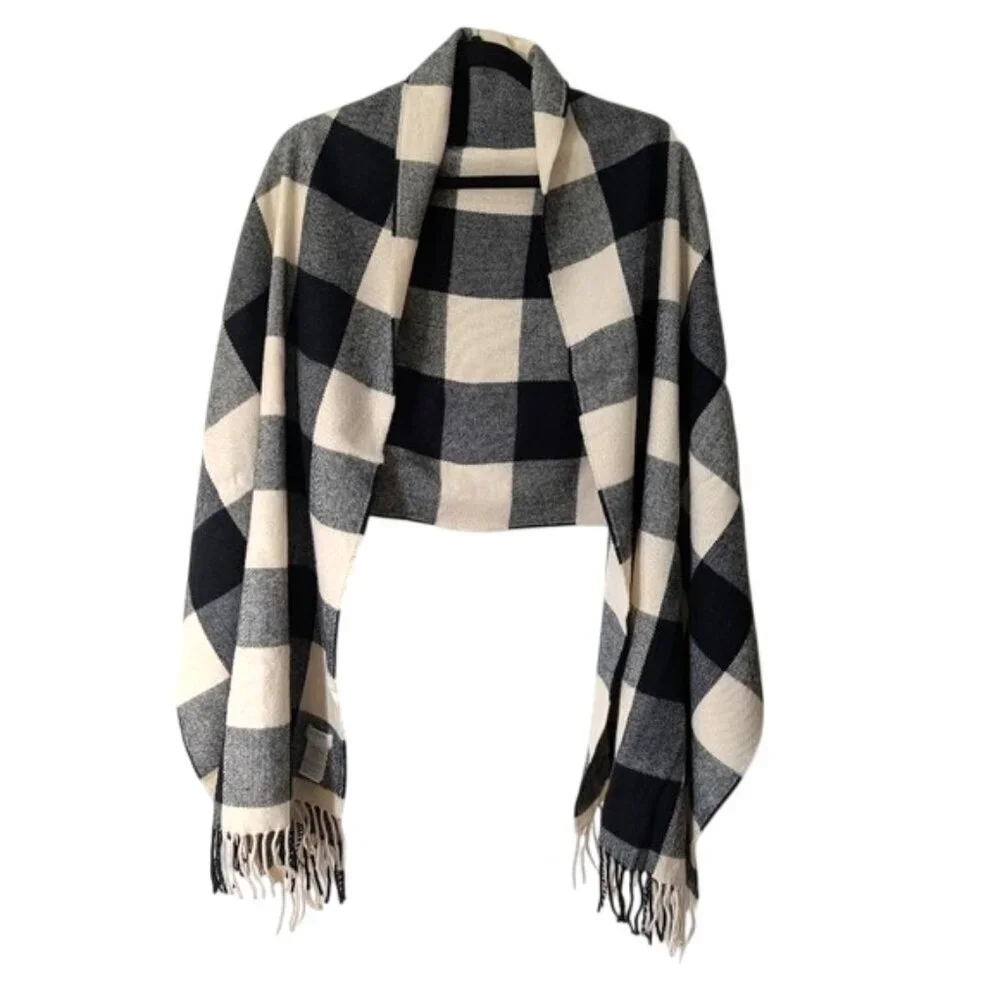 J. Crew Black and‎ Cream Plaid Scarf 76